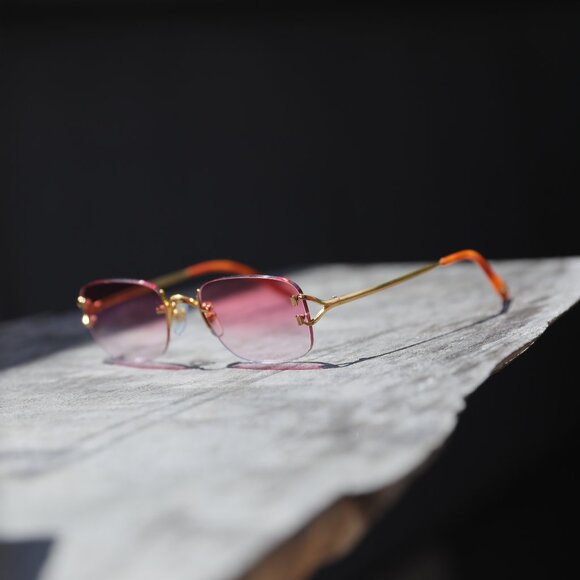 CARTIER C RIMLESS 18K GOLD FILLED PINK Y2K SUNGLASSES - Picture 11 of 16